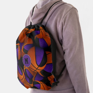 purple black team colors basketballs pattern  drawstring bag