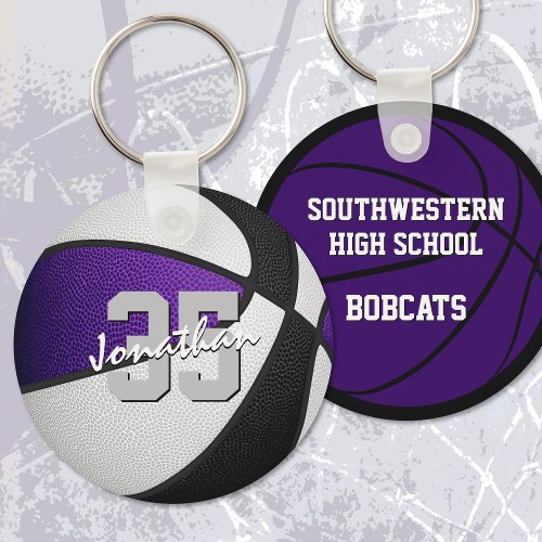 purple black sports team colors boys basketball keychain