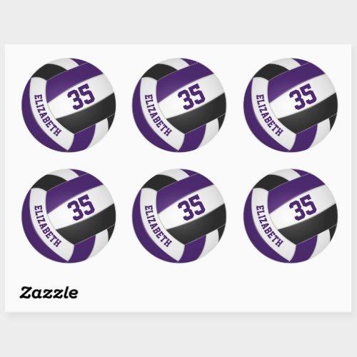 purple black team colors boys girls volleyball classic round sticker