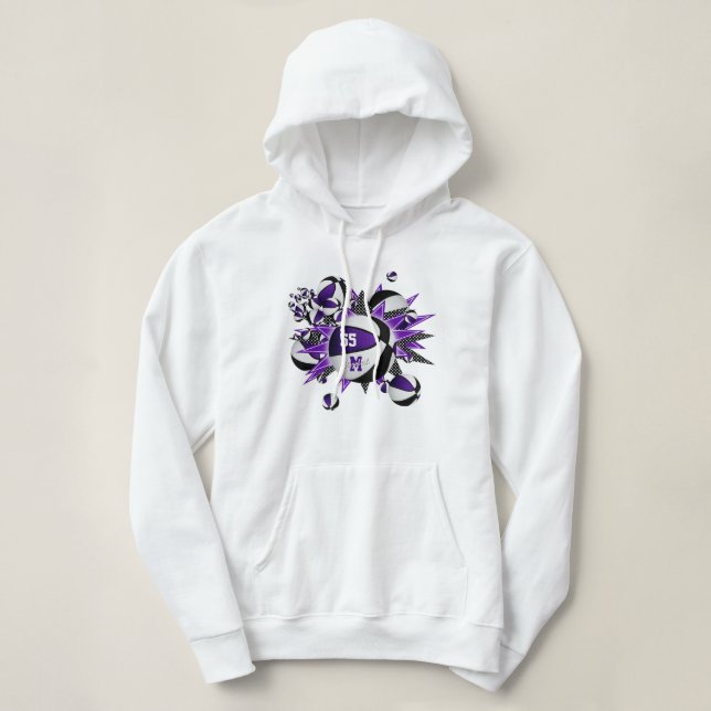 purple black team colors girls basketballs stars hoodie (Design Front)