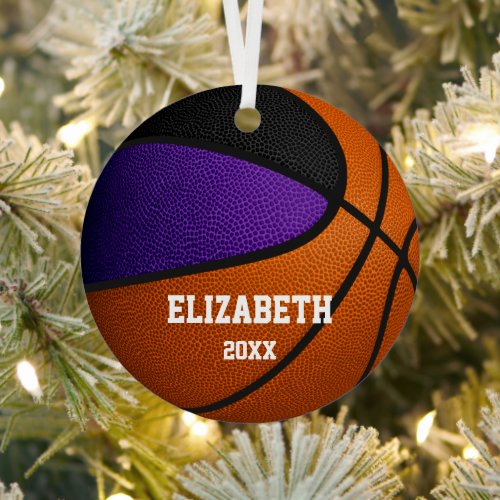 purple black team colors girls boys basketball metal ornament