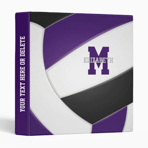 purple black team colors girls boys volleyball 3 ring binder