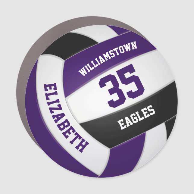 purple black team colors girls boys volleyball car magnet (Front)