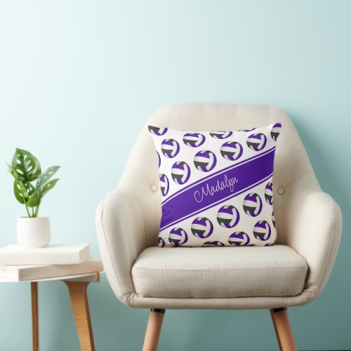 purple black team colors girls I love volleyball Throw Pillow