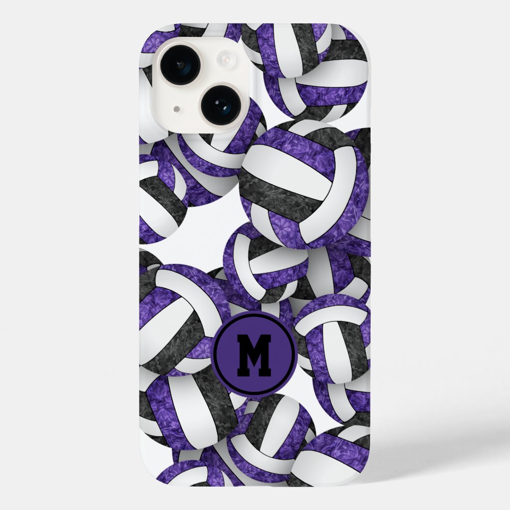 Purple black team colors girly volleyballs iPhone case