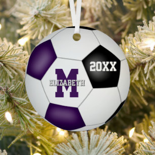 purple black team colors keepsake soccer metal ornament