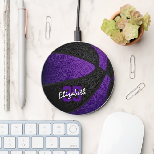 purple black team colors kids sports basketball wireless charger 