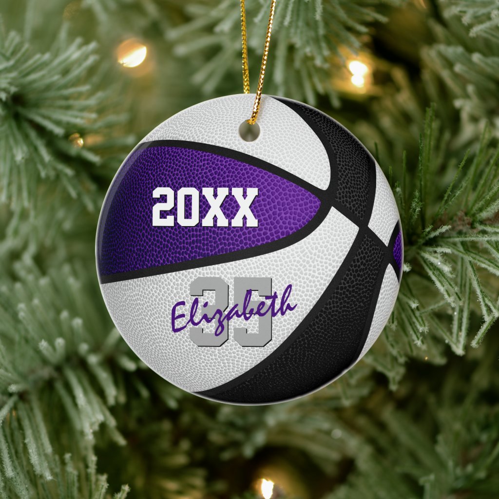 purple black boys girls school colors basketball ceramic ornament