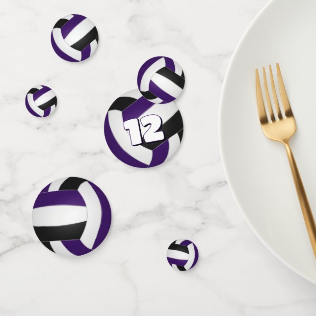 purple black team colors kids volleyball party confetti (Group)