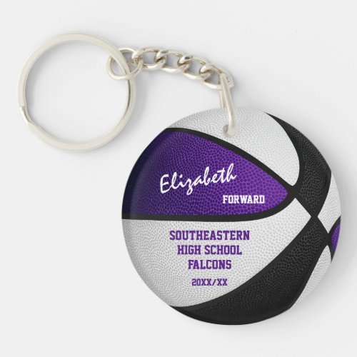 purple black team colors personalized basketball keychain