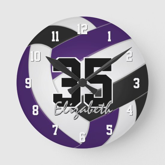 purple black team colors players name volleyball round clock