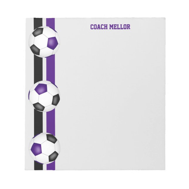 purple black team colors soccer coach custom notepad (Front)