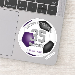 Purple black team colors soccer party favors sticker