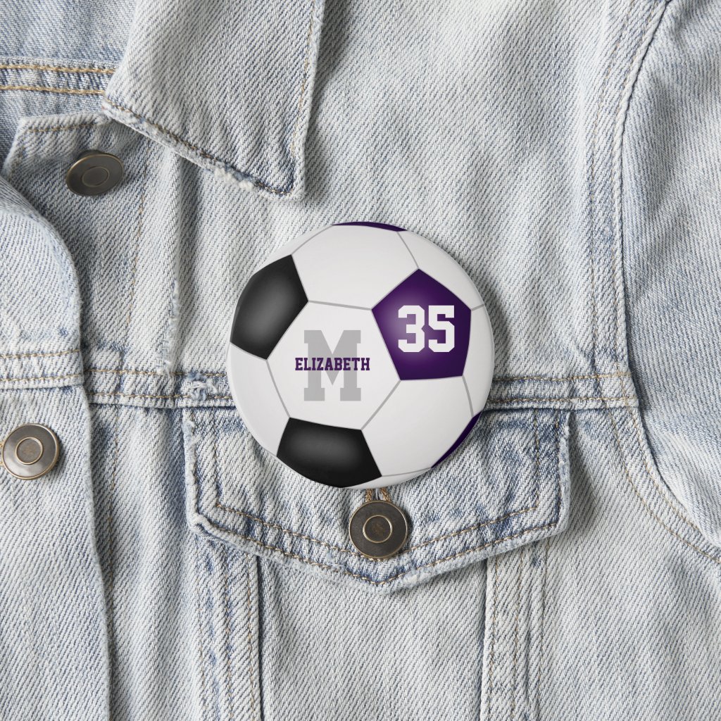 purple black team colors soccer personalized button