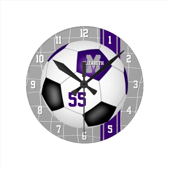 purple black team colors varsity stripes soccer round clock