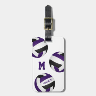 purple black team colors volleyball travel luggage tag