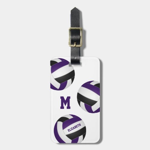 purple black team colors volleyball travel luggage tag