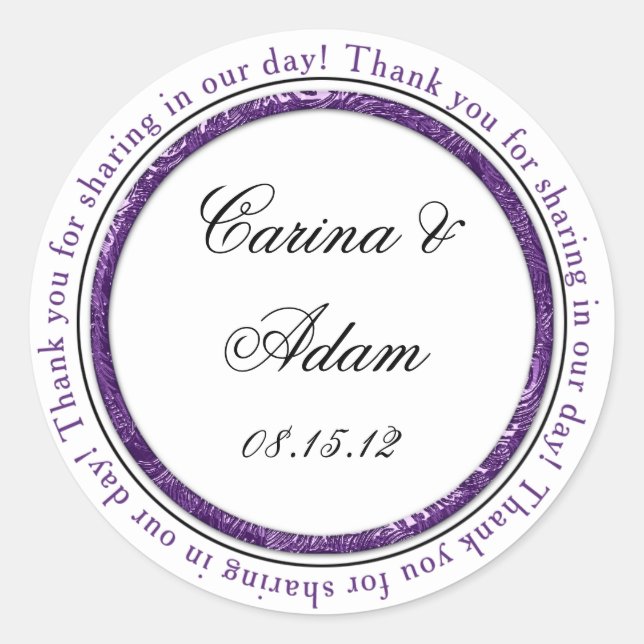 Purple Black Thank You Wedding Favor Sticker (Front)