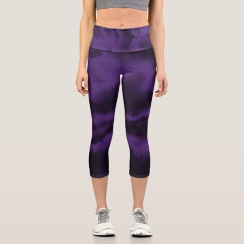 Purple  Black tie die Capri Leggings