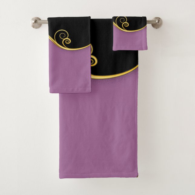 Purple-black Towel-Set w/out) Initials Bath Towel Set (Insitu)