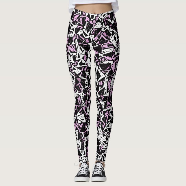 Purple Black Triangle Pattern Leggings (Front)