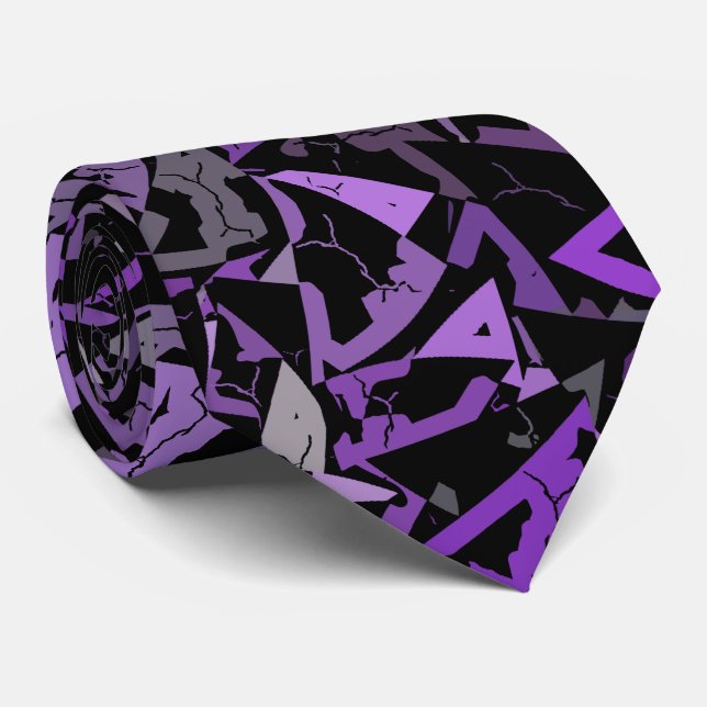 Purple Black Triangle Pattern Neck Tie (Rolled)
