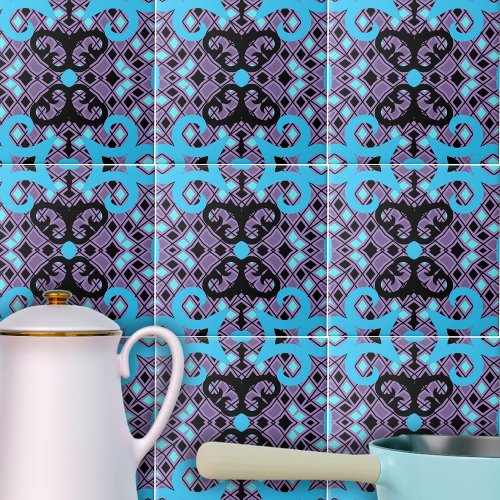 Purple Black Turquoise Kaleidoscopic Mosaic Ceramic Tile