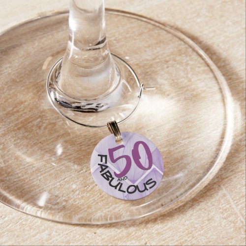 Purple  Black Typography  50th Birthday Wine Glass Charm