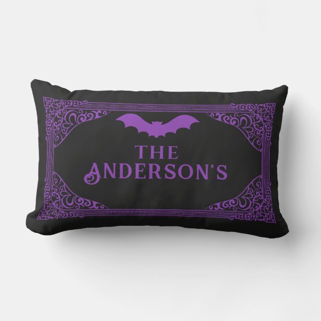 Purple Black Vampire Bat Name Gothic  Lumbar Pillow (Front)
