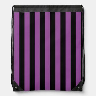 Purple Black Vertical Stripe Halloween Drawstring Bag
