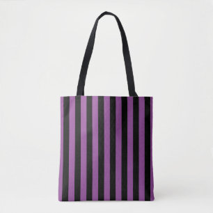 Purple Black Vertical Stripe Halloween Tote Bag