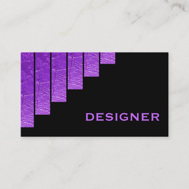 Purple, black vertical stripes designer business card (Front)