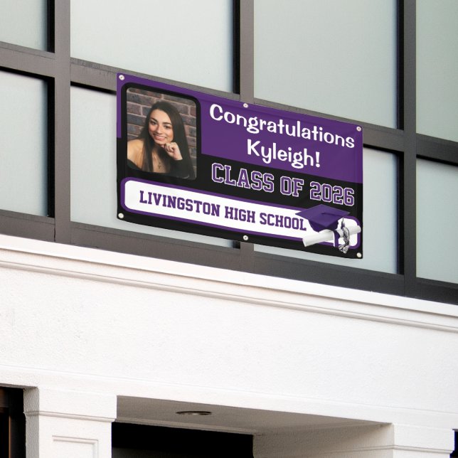 Purple & Black Vinyl Graduation Banner (Outside Building)