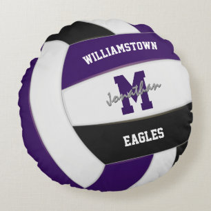 purple black volleyball kids sports room decor round pillow
