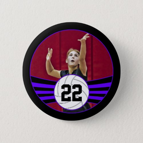 Purple  Black Volleyball Photo and Jersey Number Button