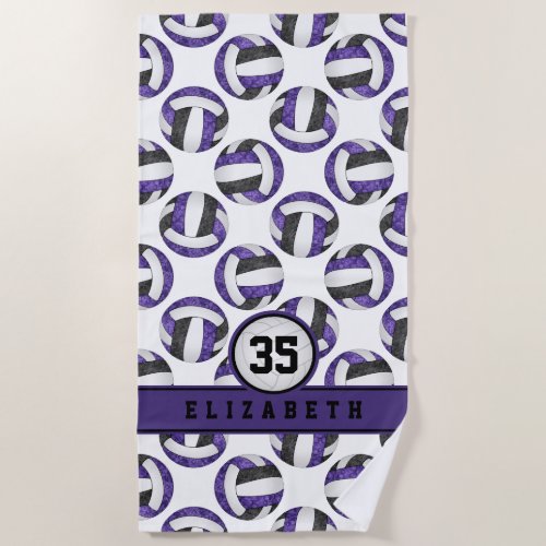 purple black volleyball team colors gifts beach towel