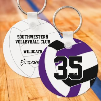 Purple black volleyball team colors keychain