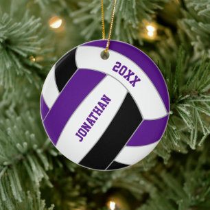 Purple black volleyball team colors personalized ceramic ornament