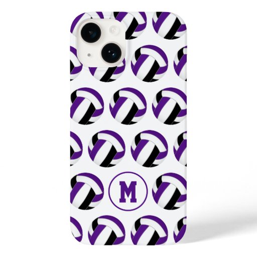 purple black volleyballs pattern with her monogram Case-Mate iPhone 14 case