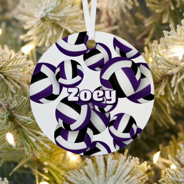 purple black volleyballs w athlete name keepsake metal ornament (Insitu)