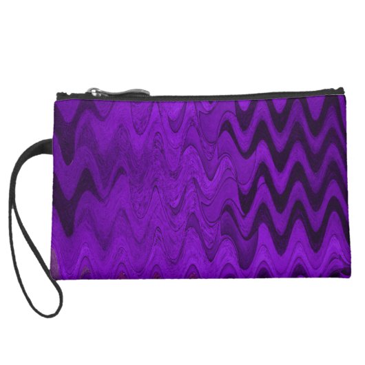 purple black wave background suede wristlet wallet (Back)
