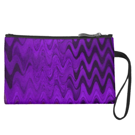 purple black wave background suede wristlet wallet (Front)