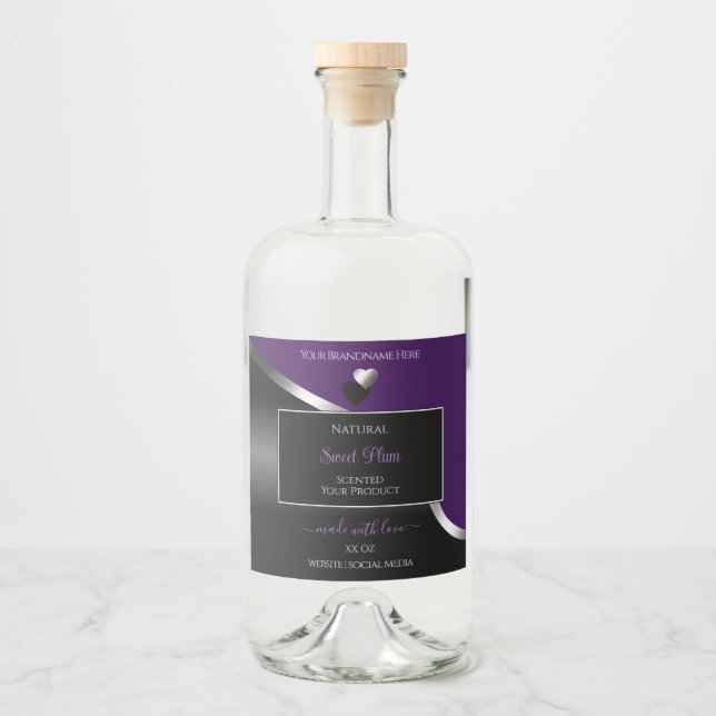 Purple Black Wavy Silver and Hearts Product Labels (Front)