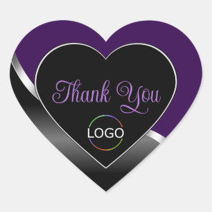 Purple Black Wavy Silver with Logo Cute Thank You Heart Sticker
