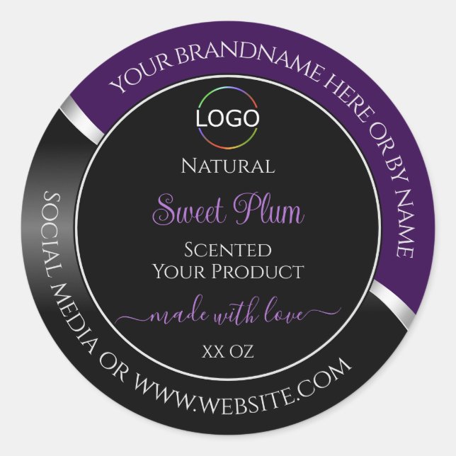 Purple Black Wavy Silver with Logo Product Labels (Front)