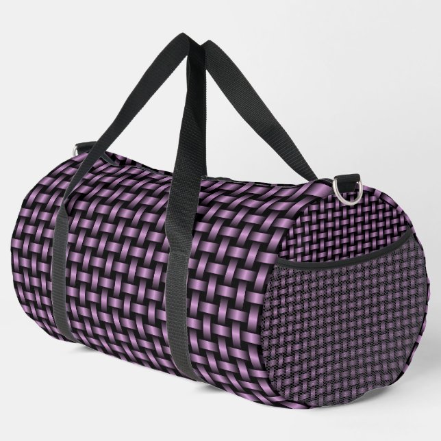 Purple Black Weave Pattern Large Duffel Bag (Right Corner)