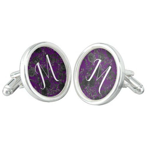 Purple Black Wedding Gothic Roses Cufflinks