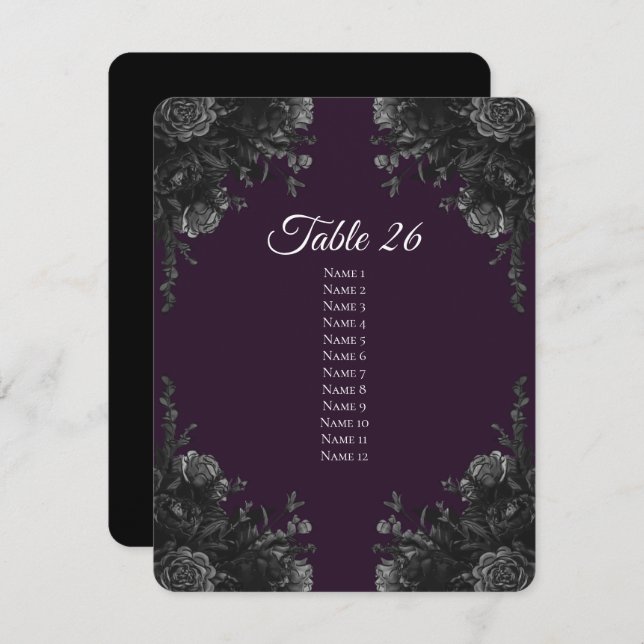 Purple Black Wedding Table Number Escort Cards (Front/Back)