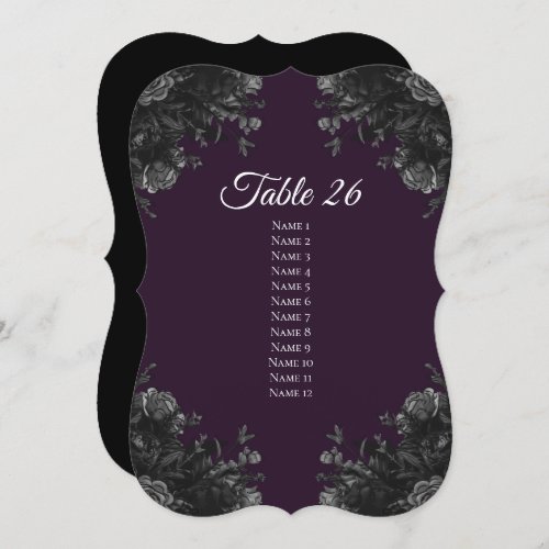 Purple Black Wedding Table Number Escort Cards