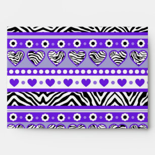 Purple black & white abstract zebra hearts and dot envelope